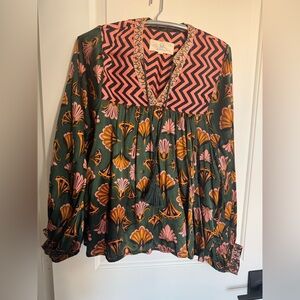 Printfresh Zigzag Floral Blouse - Green, Pink, Orange